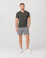 StringKing Men's Pima Jersey V-Neck Tee - Sharp Fit, Peat, Full Front - Human Model