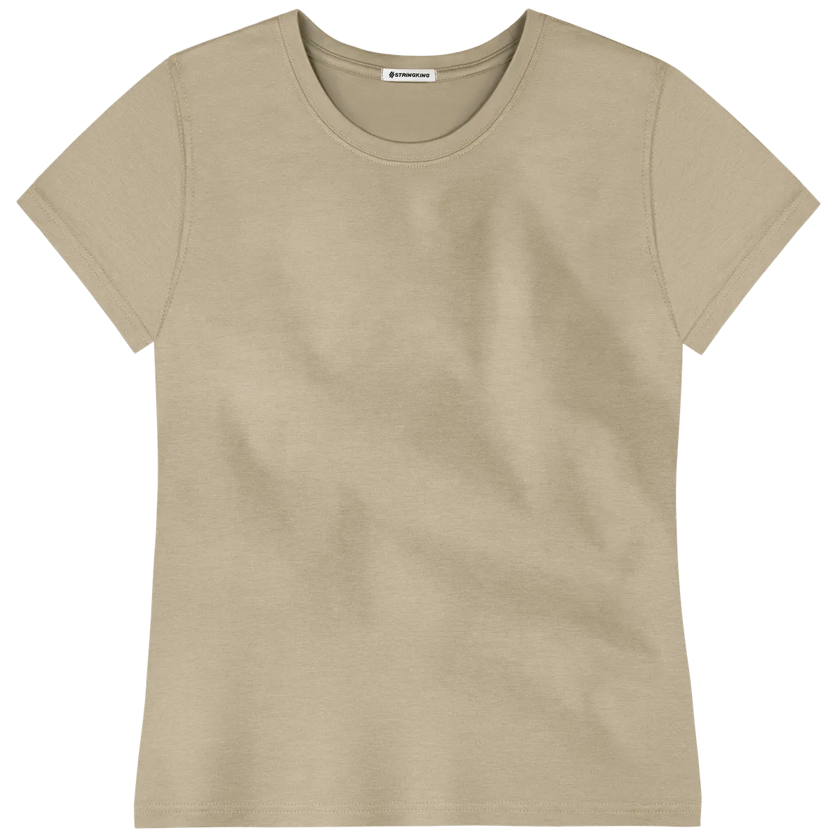 StringKing Women's Pima Cotton Short Sleeve Crewneck T-Shirt - Relaxed Fit, Warm Khaki, Front