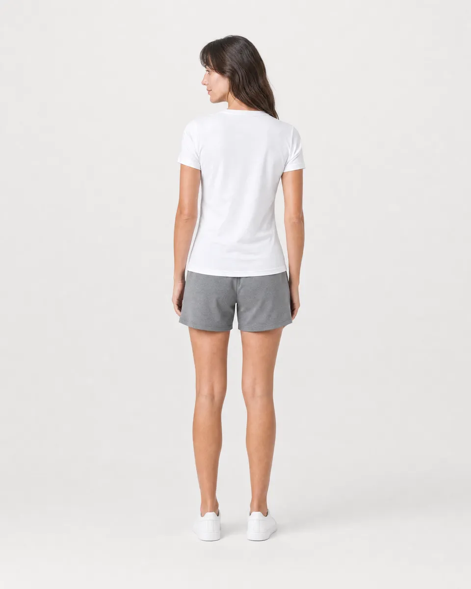 StringKing Women's Pima Jersey Tee - Sharp Fit, White, Full Back - Human Model - Top of head to Mid-thigh