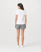 StringKing Women's Pima Jersey Tee - Sharp Fit, White, Full Back - Human Model - Top of head to Mid-thigh