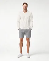 StringKing Men's Pima Jersey Long Sleeve V-Neck Tee - Relaxed Fit, Tofu, Full Front - Human Model