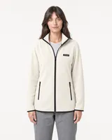 StringKing Women's Polartec Fleece Full Zip with Pockets - Relaxed Fit, Jet Stream, Full Front - Human Model - Top of head to Knees