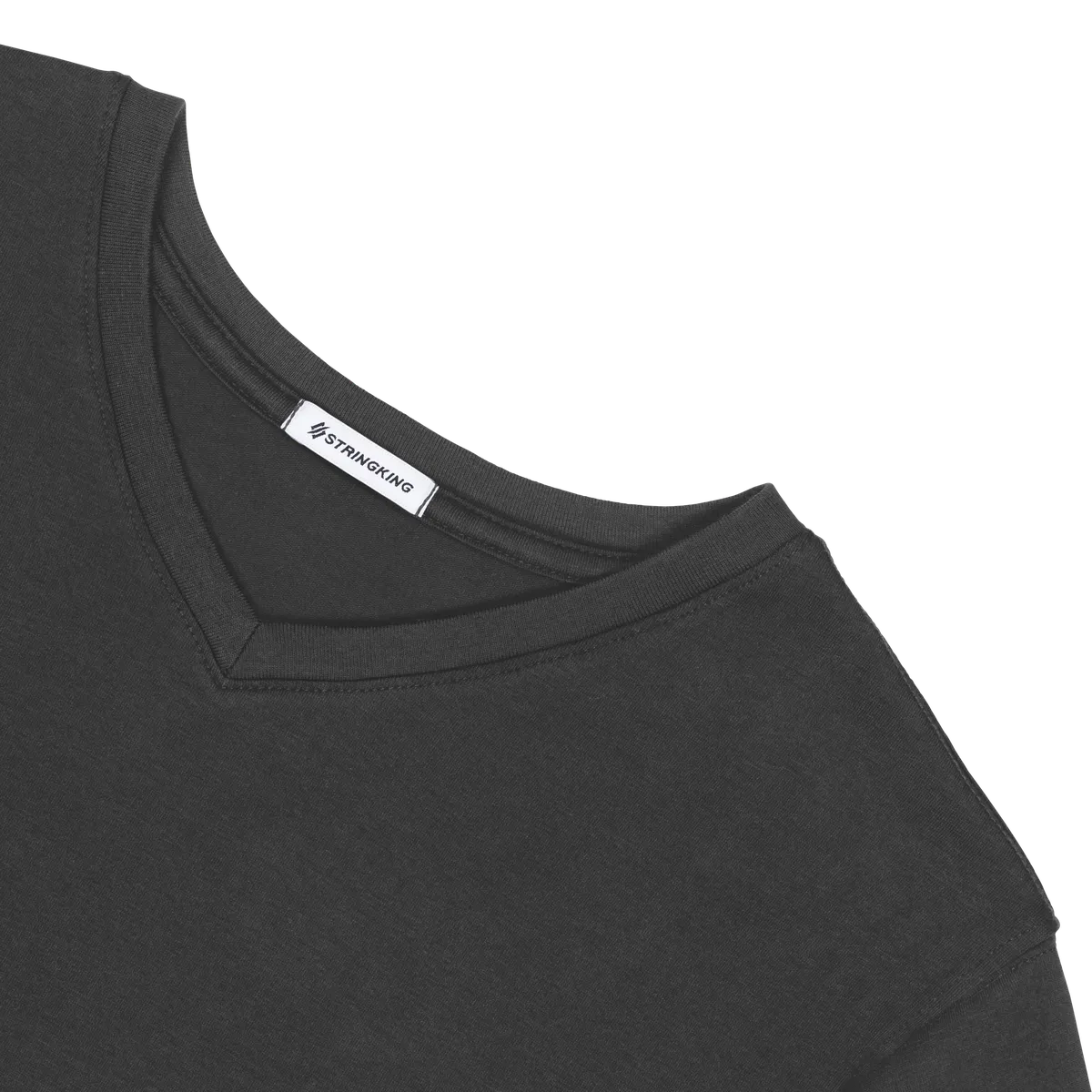 StringKing Men's Pima Cotton Short Sleeve V-Neck T-Shirt - Sharp Fit, Black, Detail