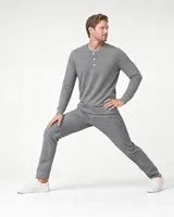 StringKing Men's Pima Terry Henley - Sharp Fit, Frost Gray, Full Front Angle - Human Model