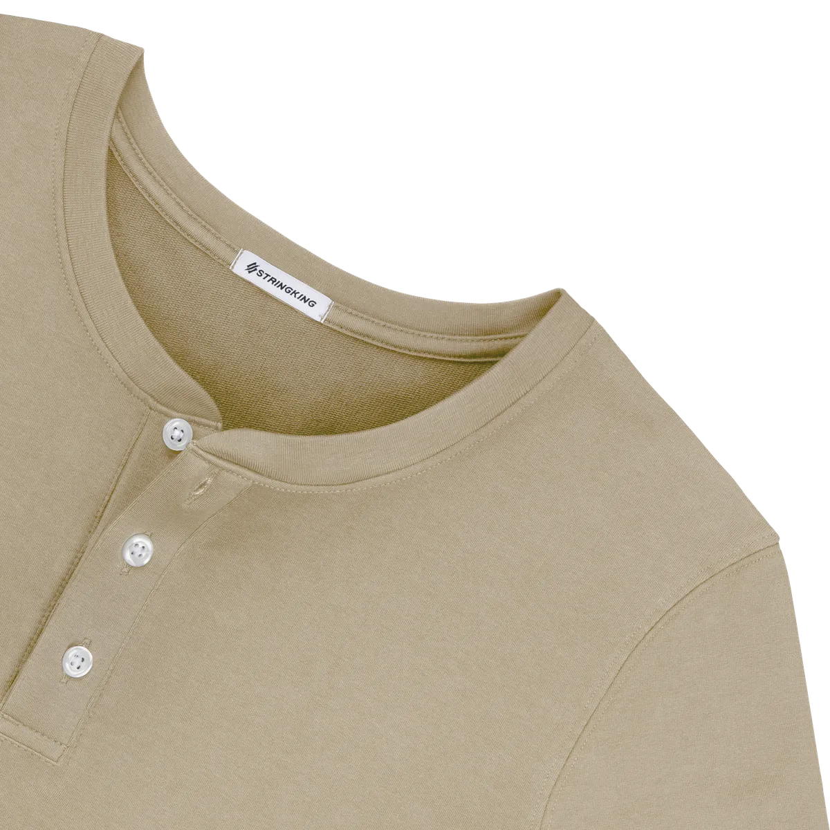 StringKing Men's Pima Cotton Henley Sweatshirt - Sharp Fit, Warm Khaki, Detail