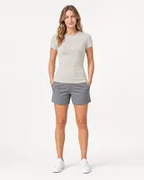 StringKing Women's Pima Terry Tee - Sharp Fit, Moonstruck, Full Front - Human Model - Top of head to Knees
