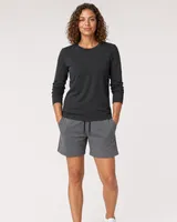 StringKing Women's Pima Jersey Long Sleeve Tee - Sharp Fit, Black, Full Front - Human Model - Top of head to Knees