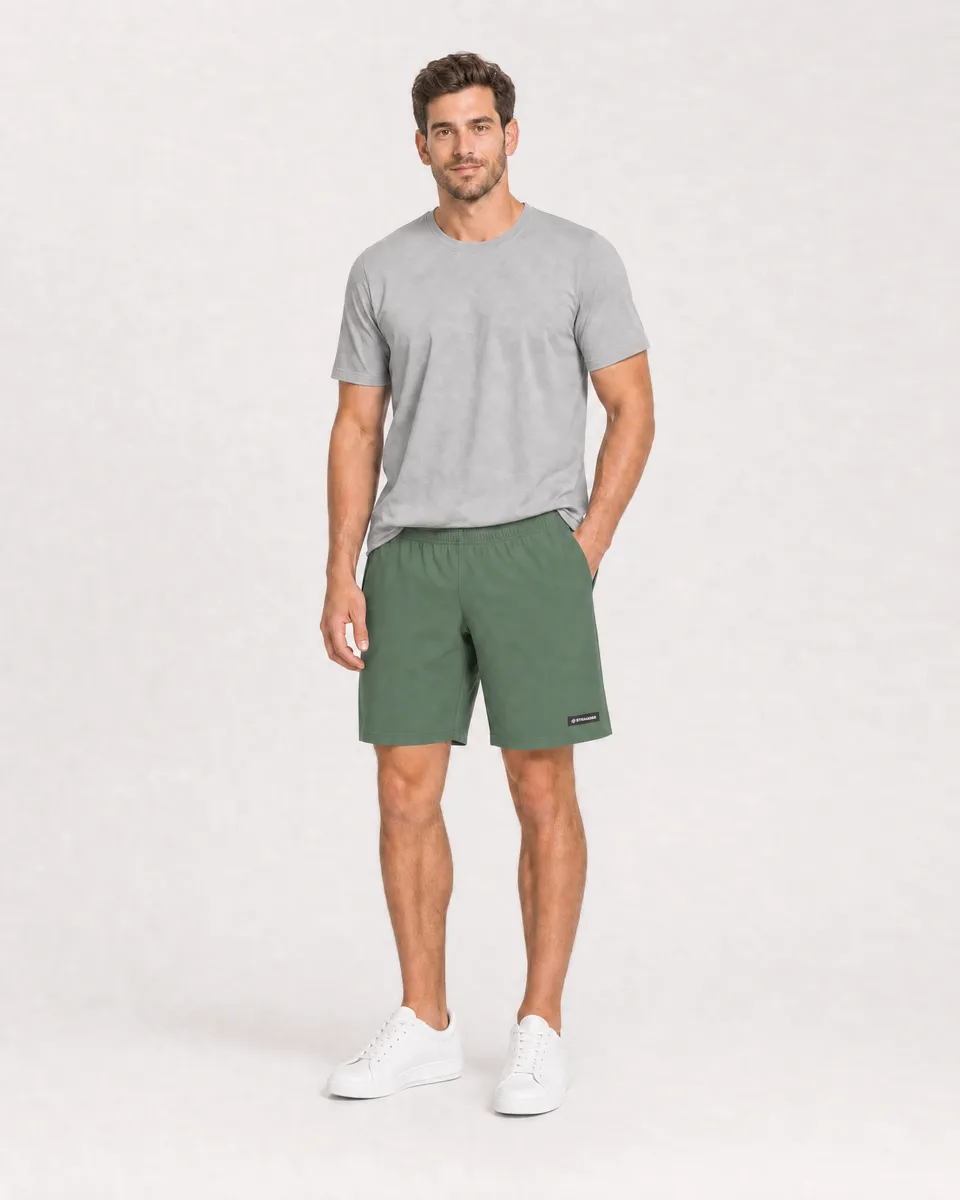StringKing Men's Nylon Flex Game Shorts - Relaxed Fit, Green, Full Front - Human Model