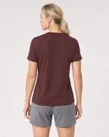 StringKing Women's Pima Jersey V-Neck Tee - Sharp Fit, New Maroon, Full Back - Human Model - Top of head to Mid-thigh