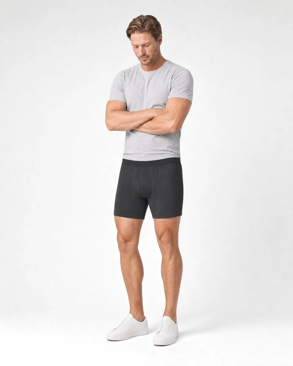 StringKing Men's StayCool Boxers - Relaxed Fit, Black, Full Front Angle - Human Model