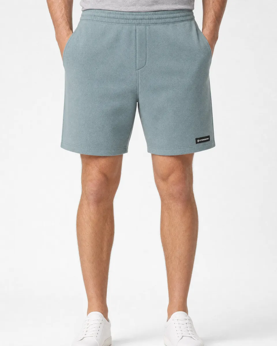 StringKing Men's Polartec Fleece Shorts - Relaxed Fit, Slate, Full Front - Human Model - Waist to Mid-calf
