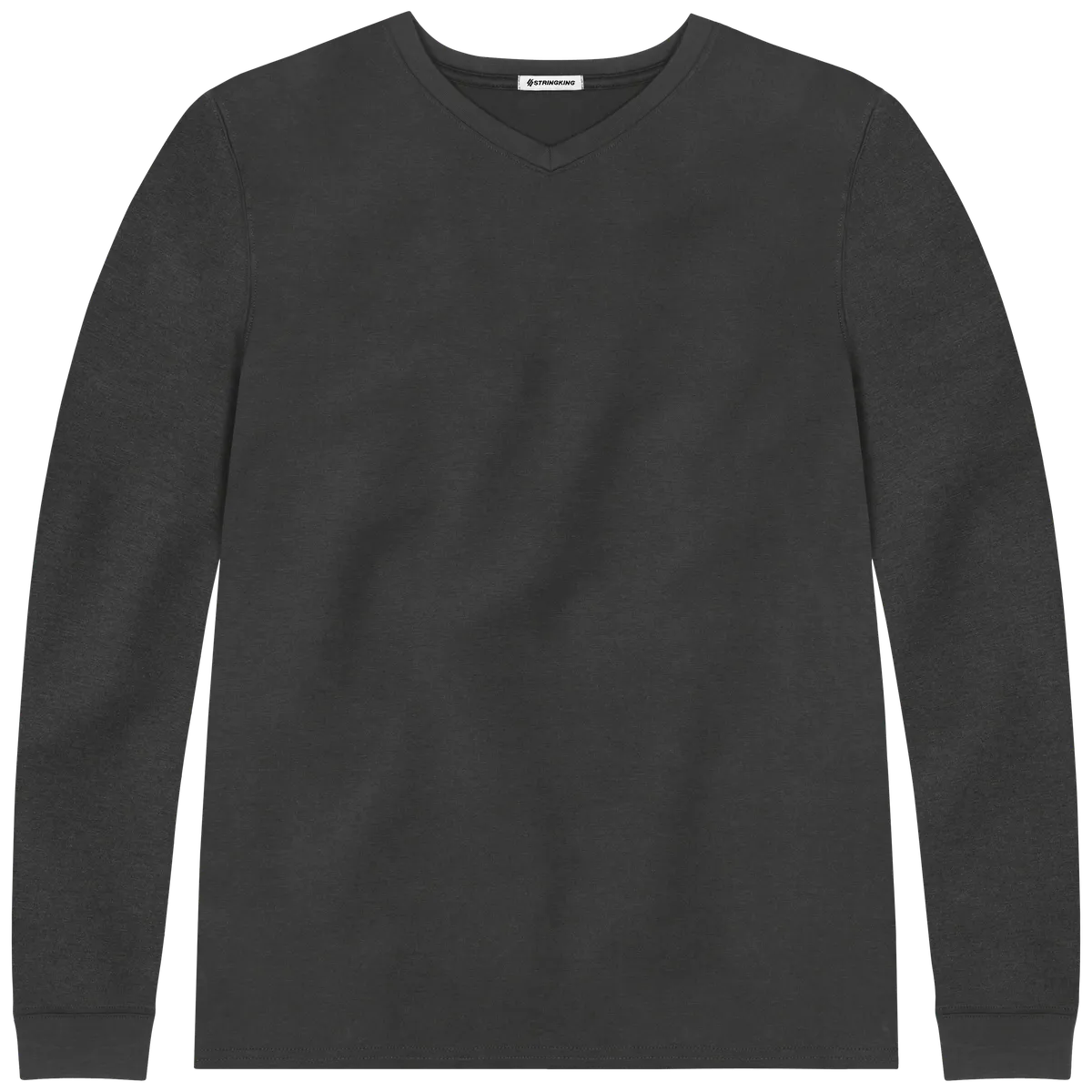 StringKing Men's Pima Cotton Long Sleeve V-Neck T-Shirt - Sharp Fit, Black, Front
