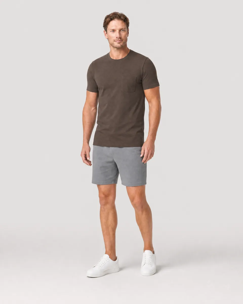 StringKing Men's Pima Jersey Pocket Tee - Sharp Fit, Wren, Full Front Angle - Human Model