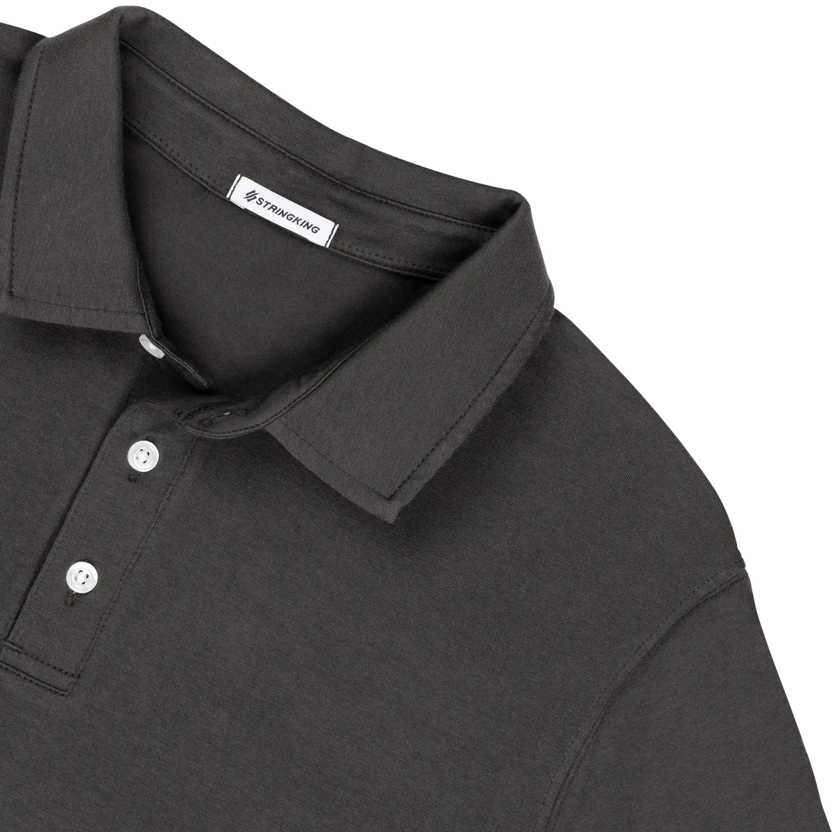 StringKing Men's Pima Cotton Short Sleeve Polo - Relaxed Fit, Charcoal, Detail