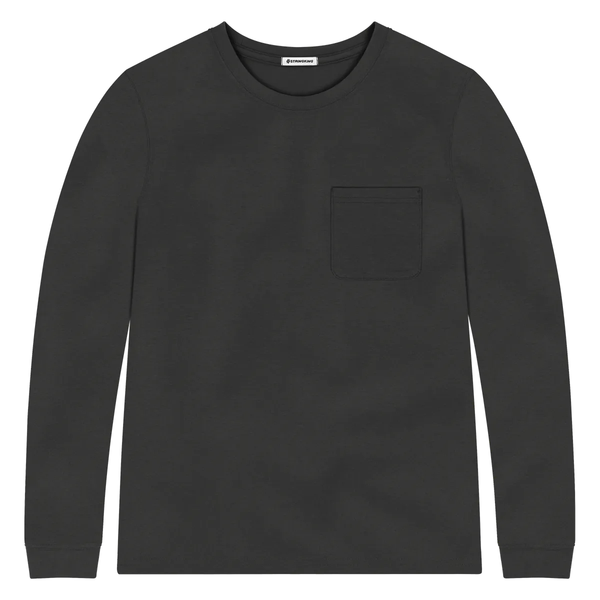 StringKing Men's Pima Jersey Long Sleeve Pocket Tee - Sharp Fit, Black, Front
