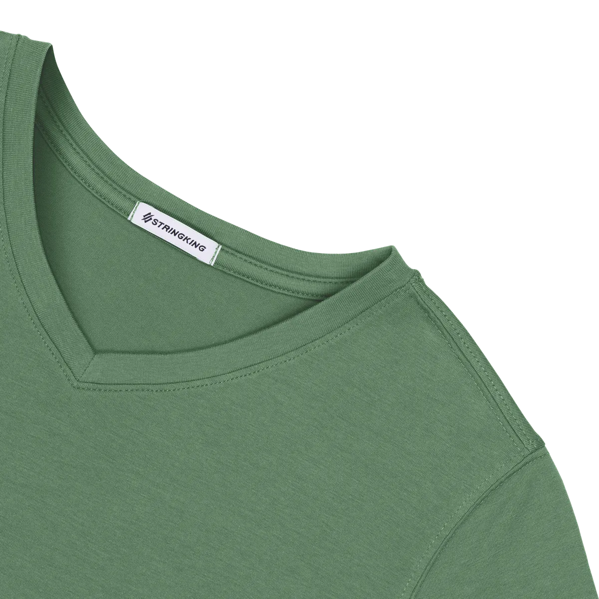 StringKing Women's Pima Cotton Short Sleeve V-Neck T-Shirt - Relaxed Fit, Green, Detail