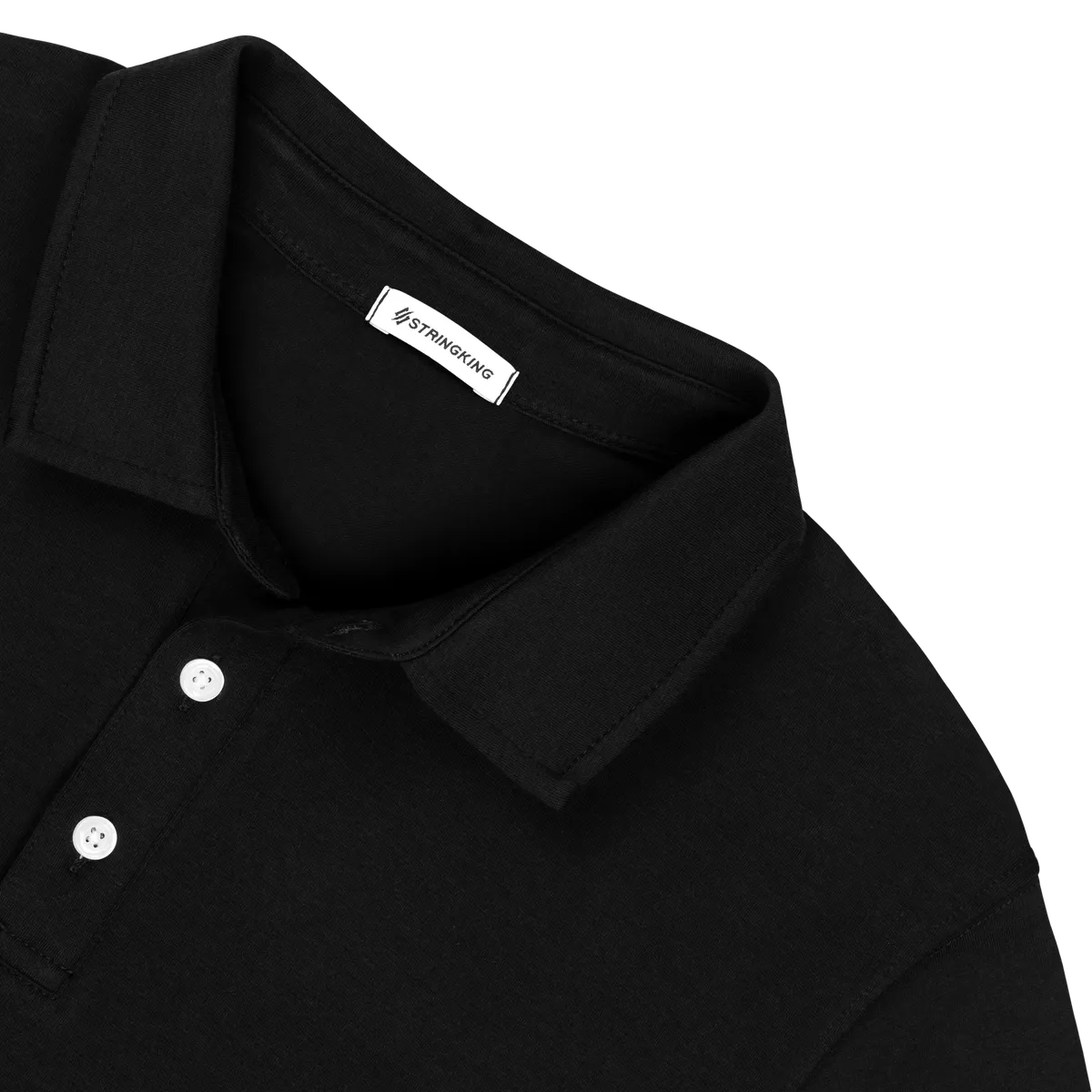 StringKing Men's Pima Cotton Short Sleeve Polo - Relaxed Fit, Black, Detail