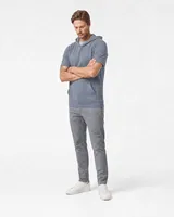 StringKing Men's Pima Terry Short Sleeve Hoodie - Sharp Fit, Tradewinds, Full Front Angle - Human Model
