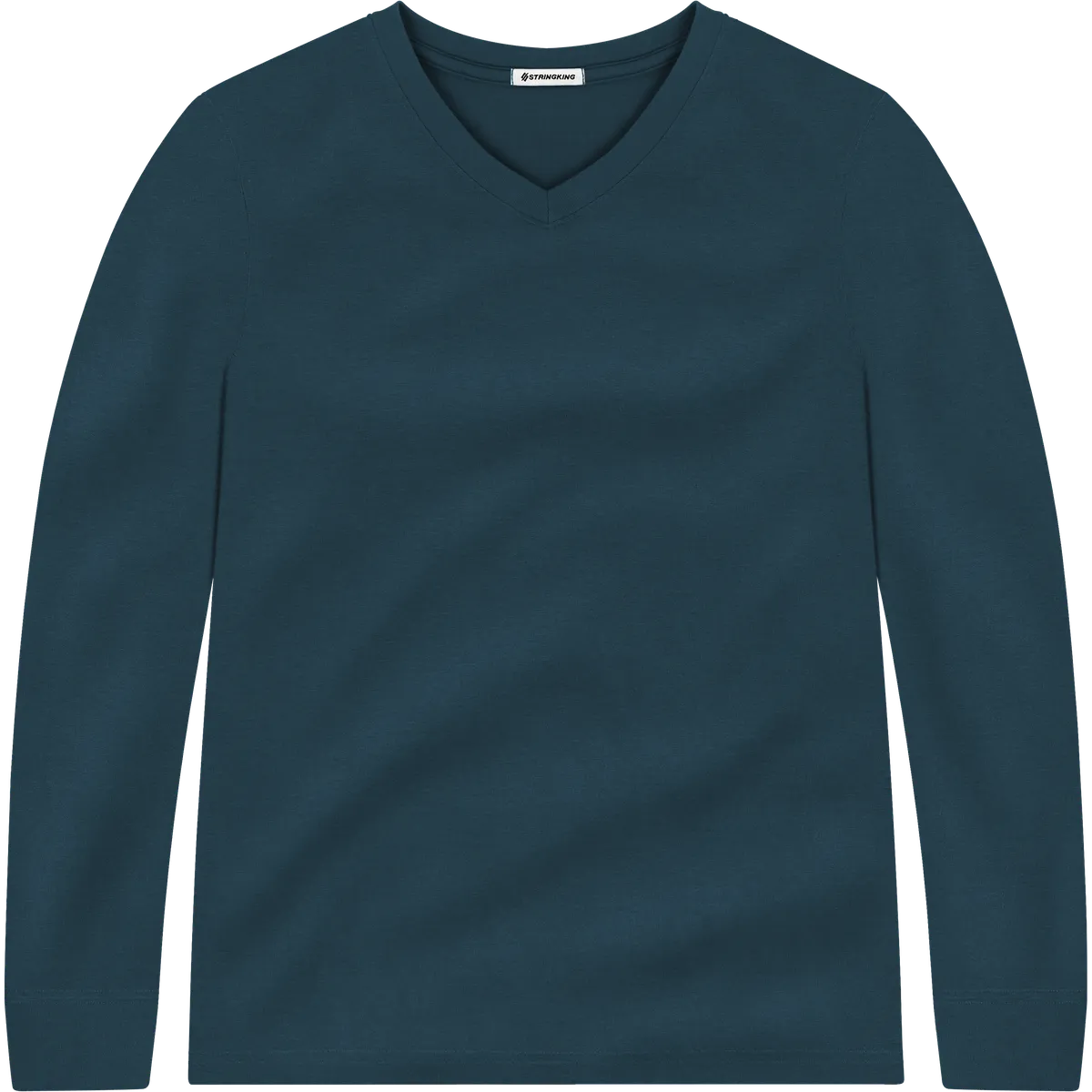 StringKing Men's Pima Jersey Long Sleeve V-Neck Tee - Sharp Fit, Navy, Front