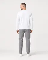 StringKing Men's Pima Terry Crew Sweater - Relaxed Fit, White, Full Back - Human Model - Top of head to Mid-thigh