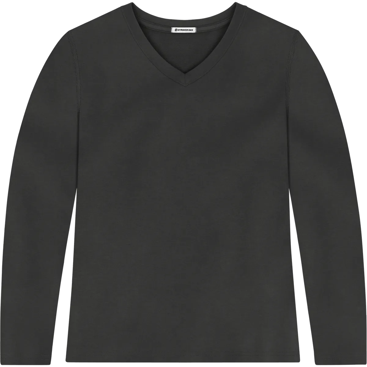 StringKing Women's Pima Terry Long Sleeve V-Neck Tee - Sharp Fit, Black, Front