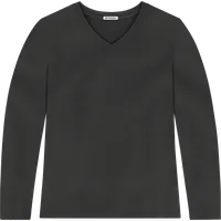 StringKing Women's Pima Terry Long Sleeve V-Neck Tee - Sharp Fit, Black, Front