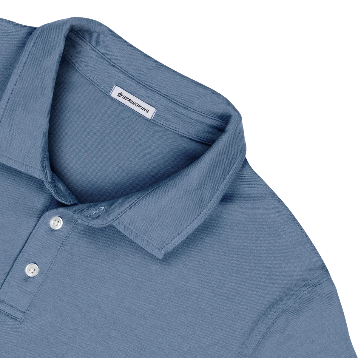 StringKing Men's Pima Cotton Long Sleeve Polo - Relaxed Fit, Slate Blue, Detail
