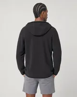 StringKing Men's Polartec Fleece Quarter Zip Hoodie with Pockets - Relaxed Fit, Meteorite, Full Back - Human Model - Top of head to Mid-thigh