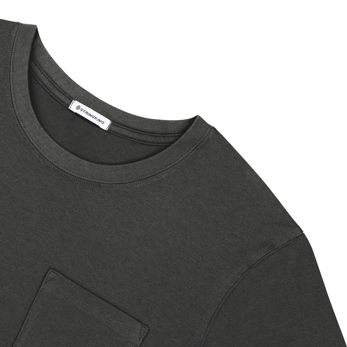 StringKing Men's Pima Cotton Long Sleeve Pocket Crewneck T-Shirt - Sharp Fit, Black, Detail