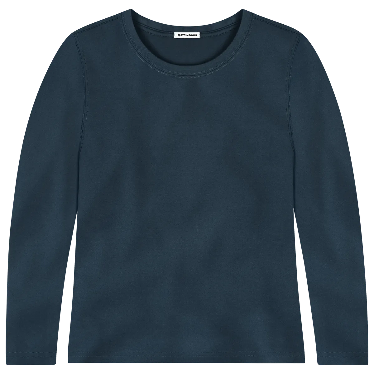 StringKing Women's FlexTech Long Sleeve Crewneck T-Shirt - Relaxed Fit, Navy, Front