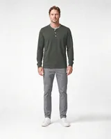 StringKing Men's Pima Terry Henley - Relaxed Fit, Moss, Full Front - Human Model