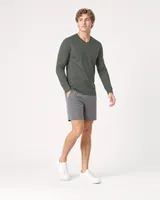 StringKing Men's Pima Jersey Long Sleeve V-Neck Tee - Sharp Fit, Moss, Full Front Angle - Human Model