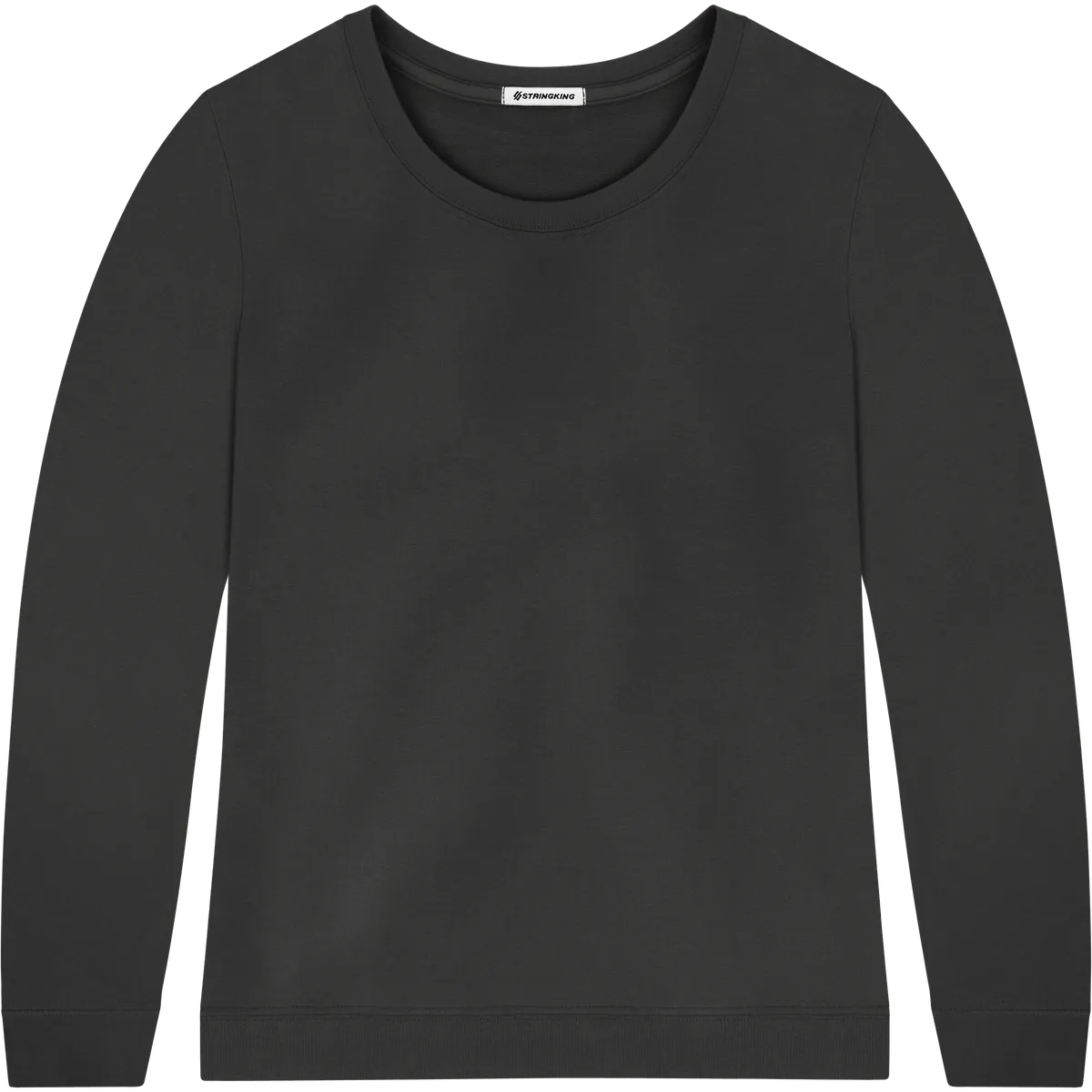 StringKing Women's Pima Terry Crew Sweater - Sharp Fit, Black, Front