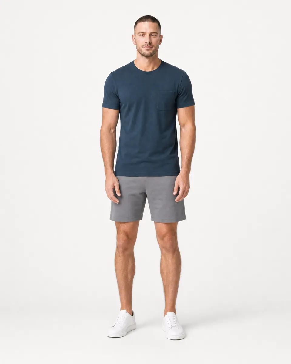 StringKing Men's Pima Jersey Pocket Tee - Sharp Fit, Navy, Full Front - Human Model