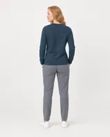 StringKing Women's Pima Terry Crew Sweater - Sharp Fit, Navy, Full Back - Human Model - Top of head to Mid-thigh