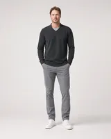 StringKing Men's Pima Terry V-Neck Sweater - Sharp Fit, Black, Full Front - Human Model