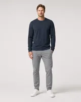 StringKing Men's Pima Terry Long Sleeve Tee - Sharp Fit, Navy, Full Front - Human Model