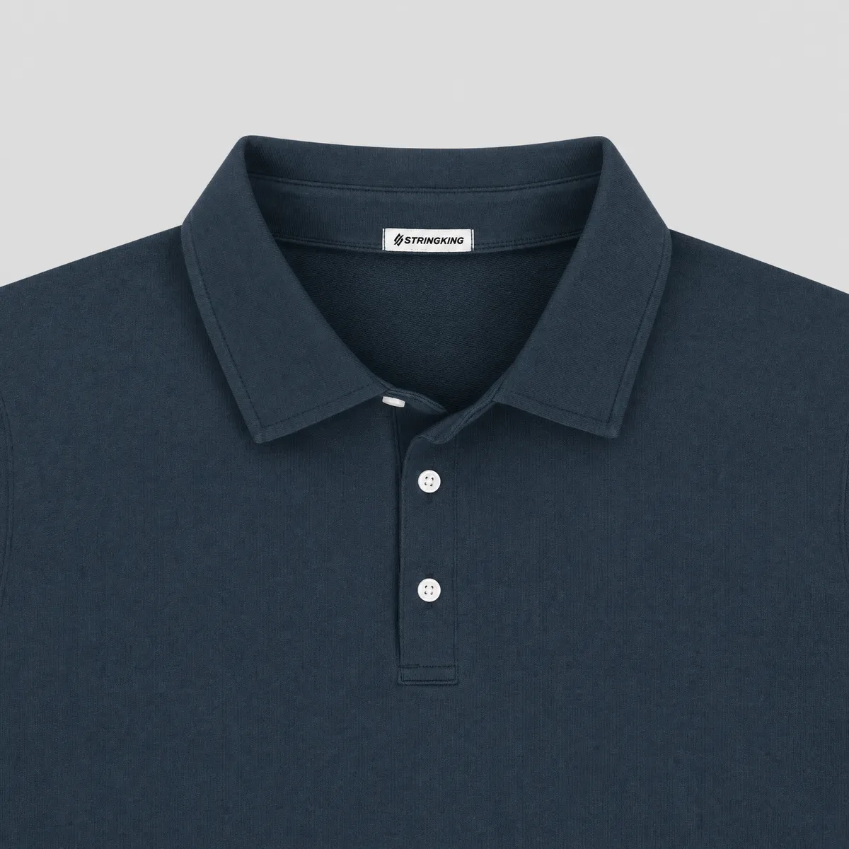 StringKing Men's Pima Terry Long Sleeve Polo - Relaxed Fit, Navy, Detail
