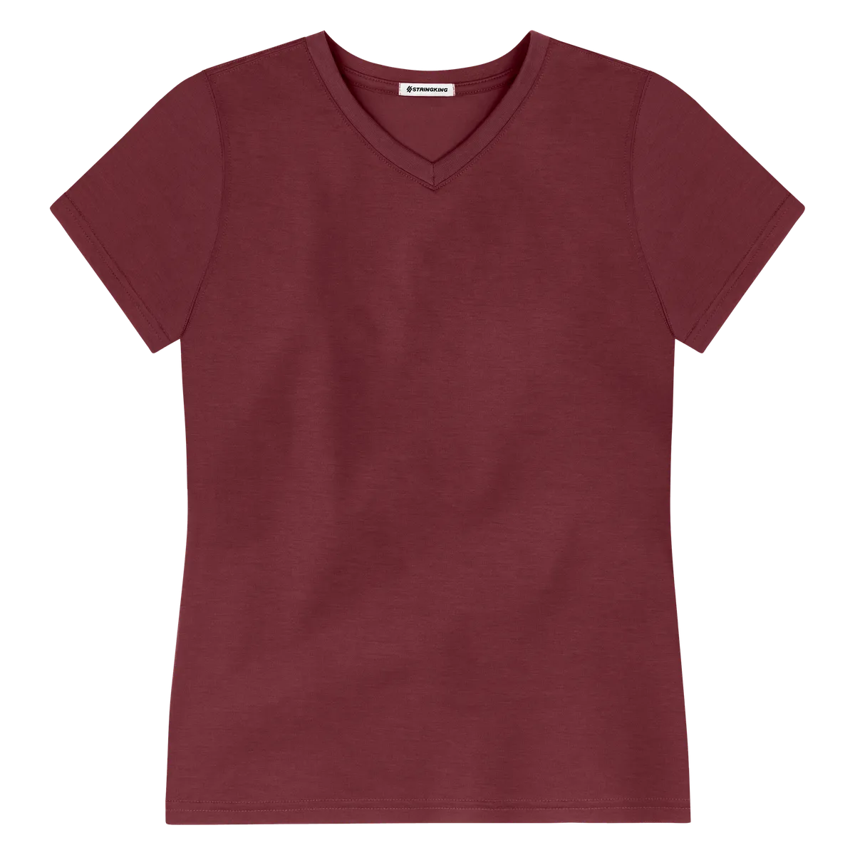 StringKing Women's FlexStyle Short Sleeve V-Neck T-Shirt - Sharp Fit, Rhubarb, Front