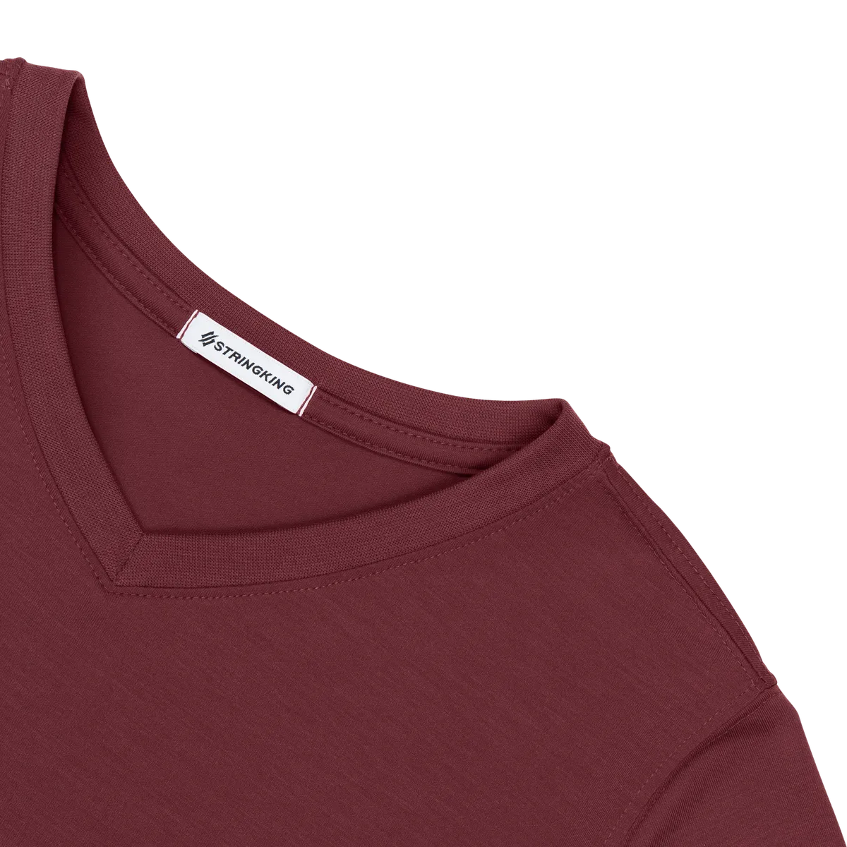 StringKing Women's FlexStyle V-Neck T-Shirt - Sharp Fit, Rhubarb, Detail