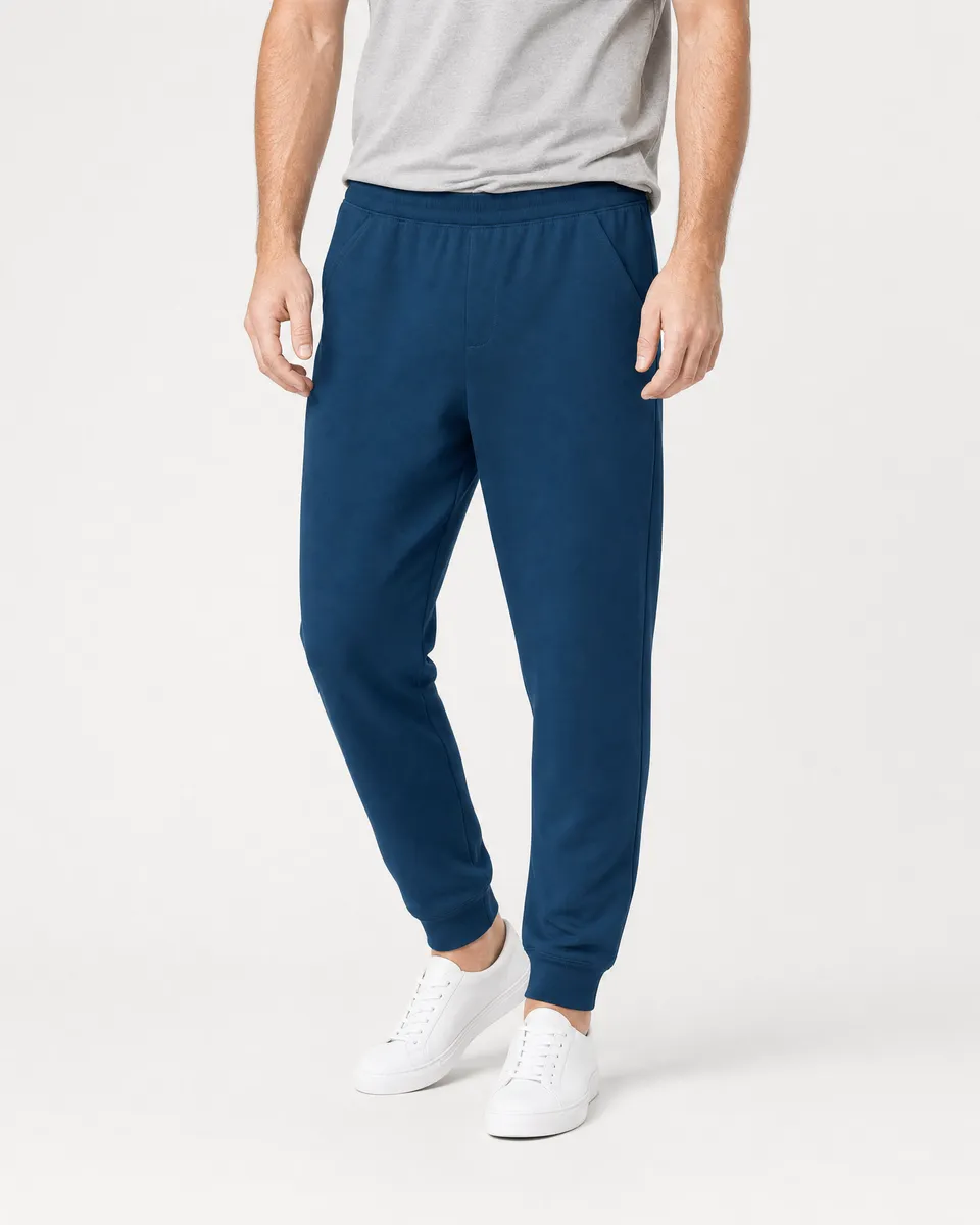 StringKing Men's StayWarm Joggers - Sharp Fit, Navy Blue, Full Front - Human Model - Waist to Feet