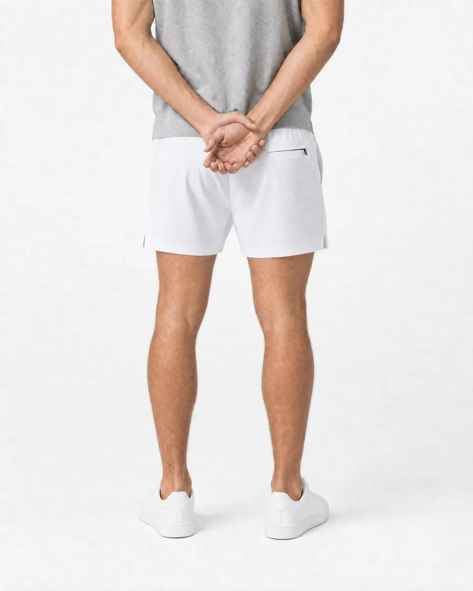 StringKing Men's Velocity Short - Sharp Fit, White, 5 inch, Full Back - Human Model - Chest to Feet