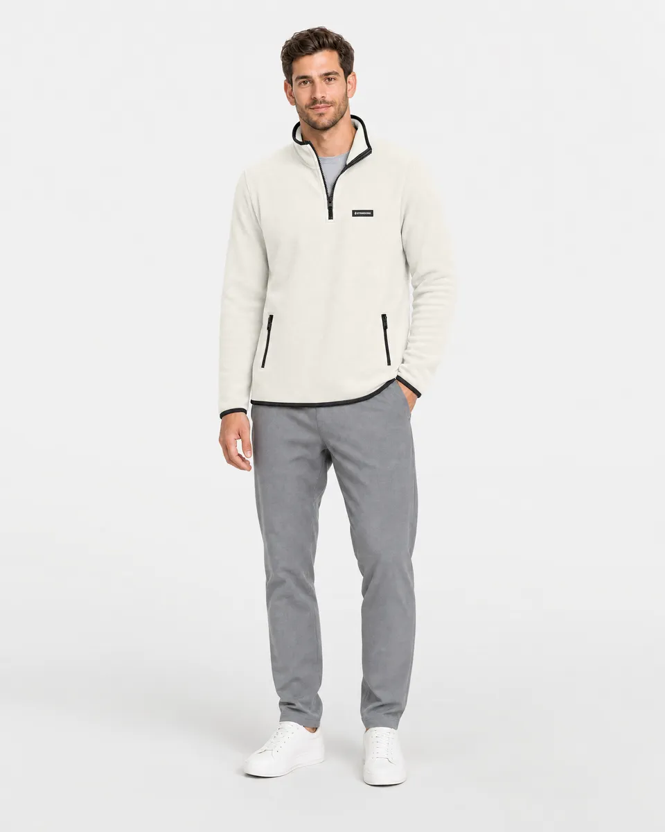StringKing Men's Polartec Fleece Quarter Zip with Pockets - Relaxed Fit, Jet Stream, Full Front - Human Model