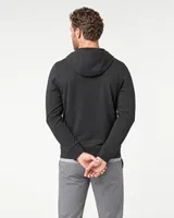StringKing Men's StayWarm Hoodie - Sharp Fit, Black, Full Back - Human Model - Top of head to Mid-thigh
