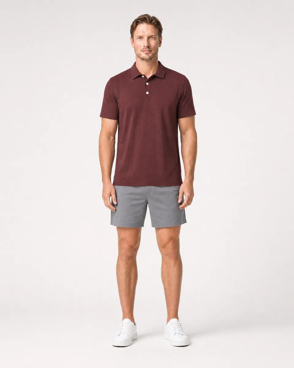 StringKing Men's Pima Jersey Classic Polo - Relaxed Fit, New Maroon, Full Front - Human Model