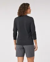 StringKing Women's Pima Jersey Long Sleeve Tee - Sharp Fit, Black, Full Back - Human Model - Top of head to Mid-thigh