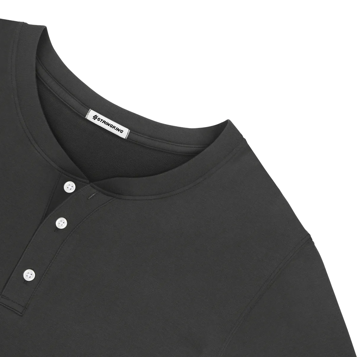 StringKing Men's Pima Terry Henley - Relaxed Fit, Black, Detail