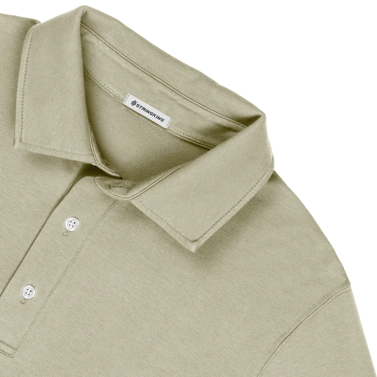 StringKing Men's Pima Cotton Polo Sweatshirt - Relaxed Fit, Khaki Green, Detail