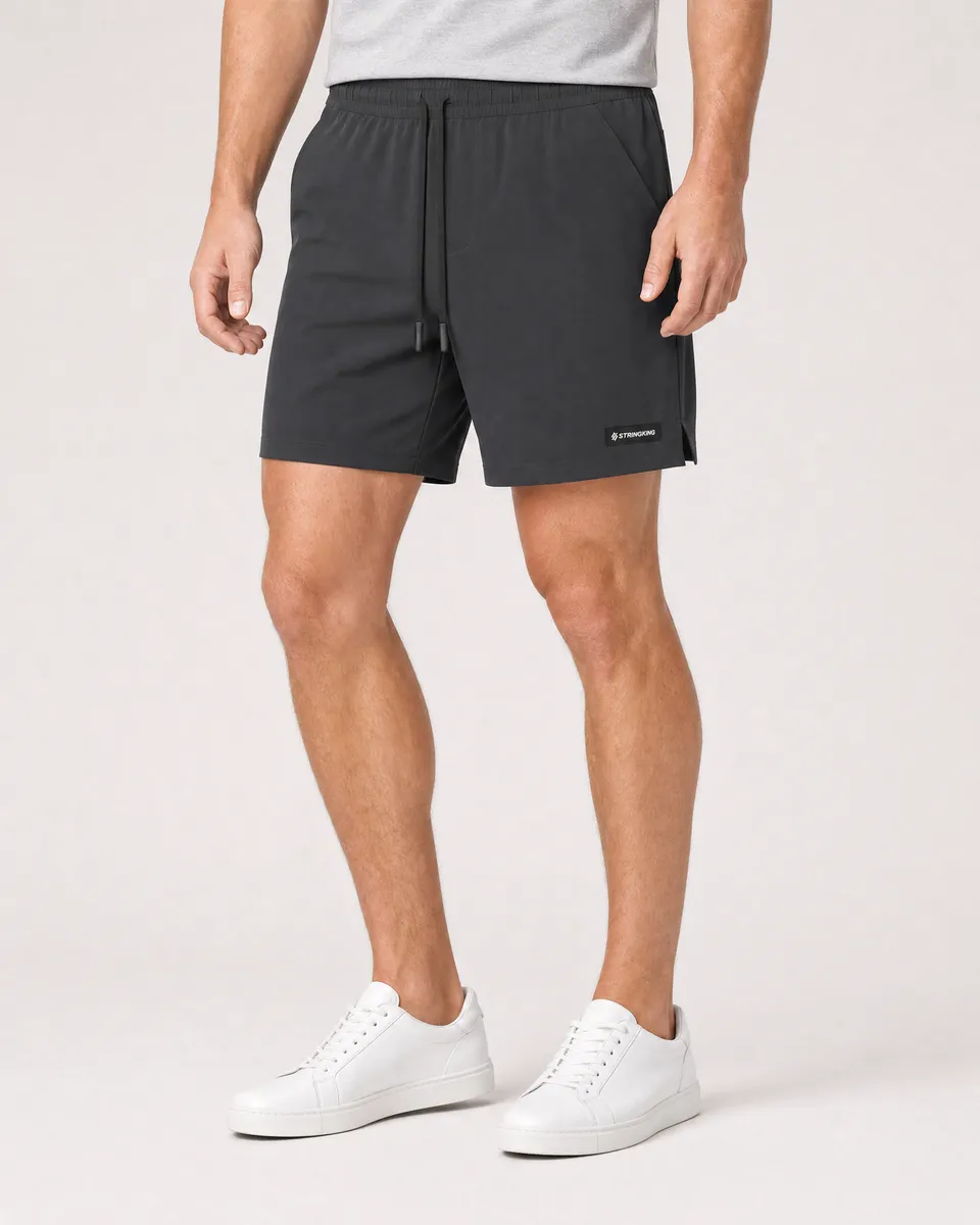 StringKing Men's Velocity Short - Sharp Fit, Black, 7 inch, Full Front - Human Model - Waist to Mid-calf