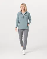 StringKing Women's Polartec Fleece Quarter Zip Hoodie with Pockets - Sharp Fit, Slate, Collar Shoulder - Human Model